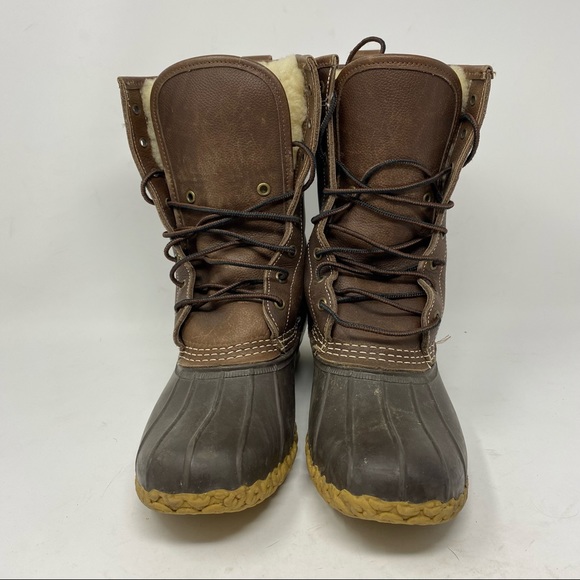L.L. Bean Women’s 8” Brown Leather Shearling Lined Bean Boots Size 10 Narrow - Picture 3 of 13
